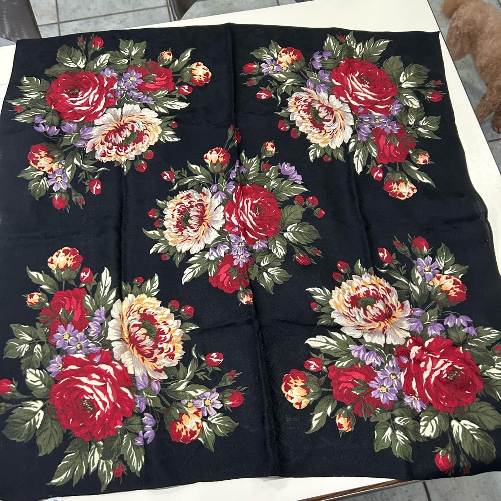 100% Wool Signed Echo Flowered Scarf - image 1